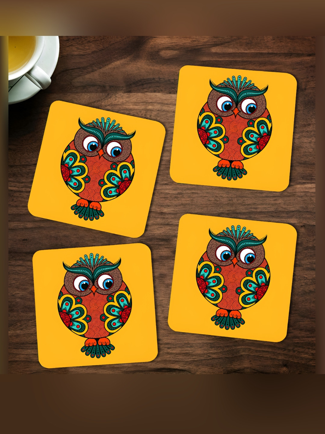 ARTBUG Yellow & Red 4 Pieces Printed Wooden Coasters