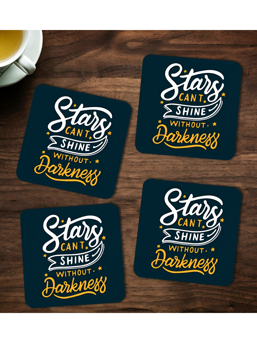 ARTBUG Blue & White 4 Pieces Typography Printed Wooden Coasters