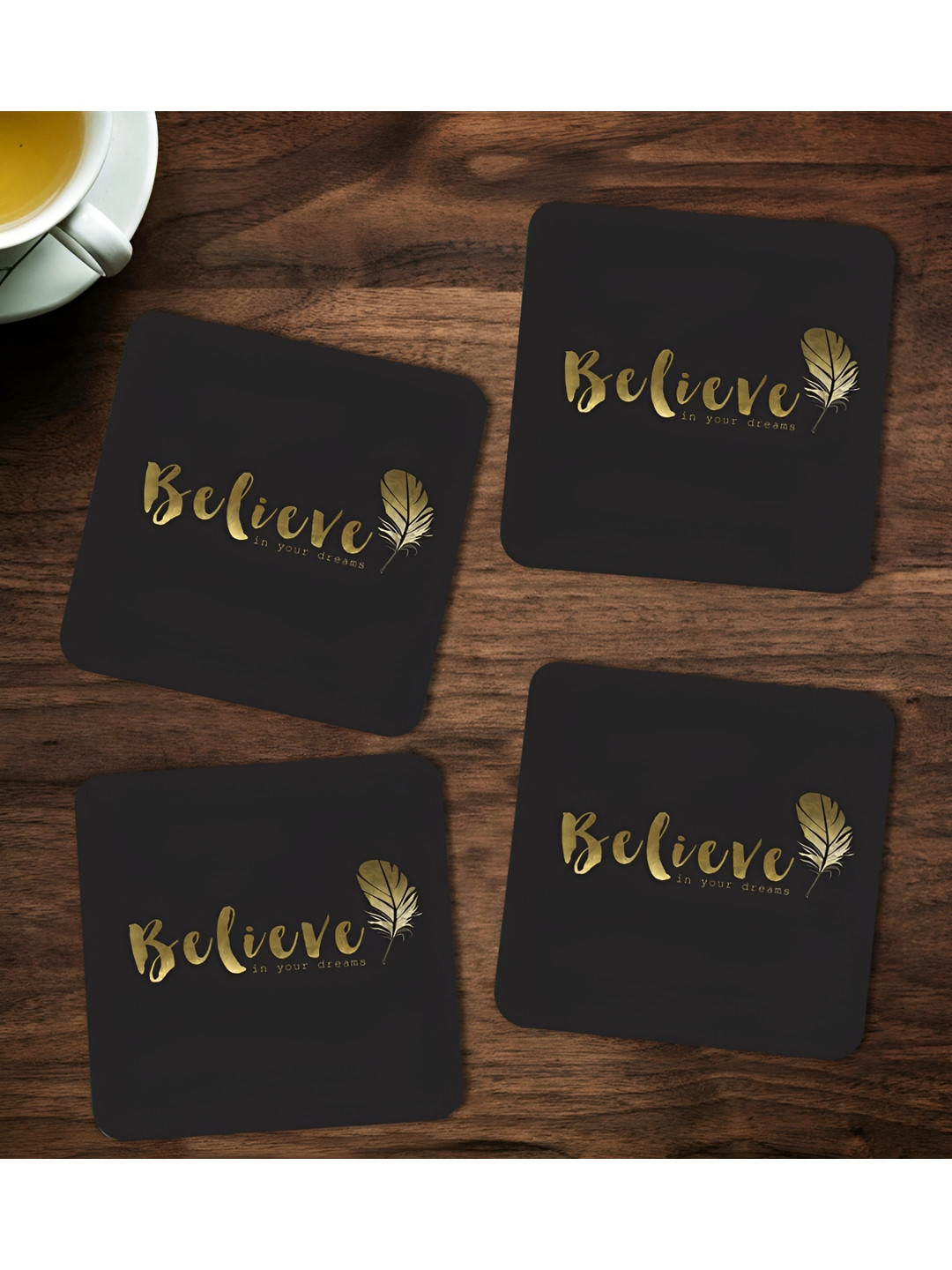 ARTBUG Black & Yellow 4 Pieces Believe In Your Dreams Printed Coasters