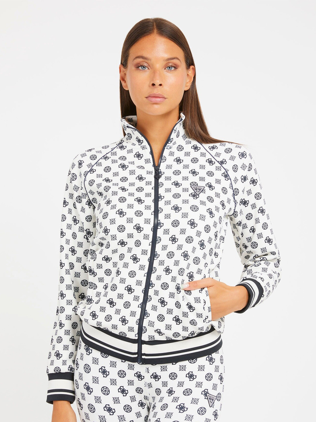 GUESS Geometric Printed Mock Collar Sweatshirt