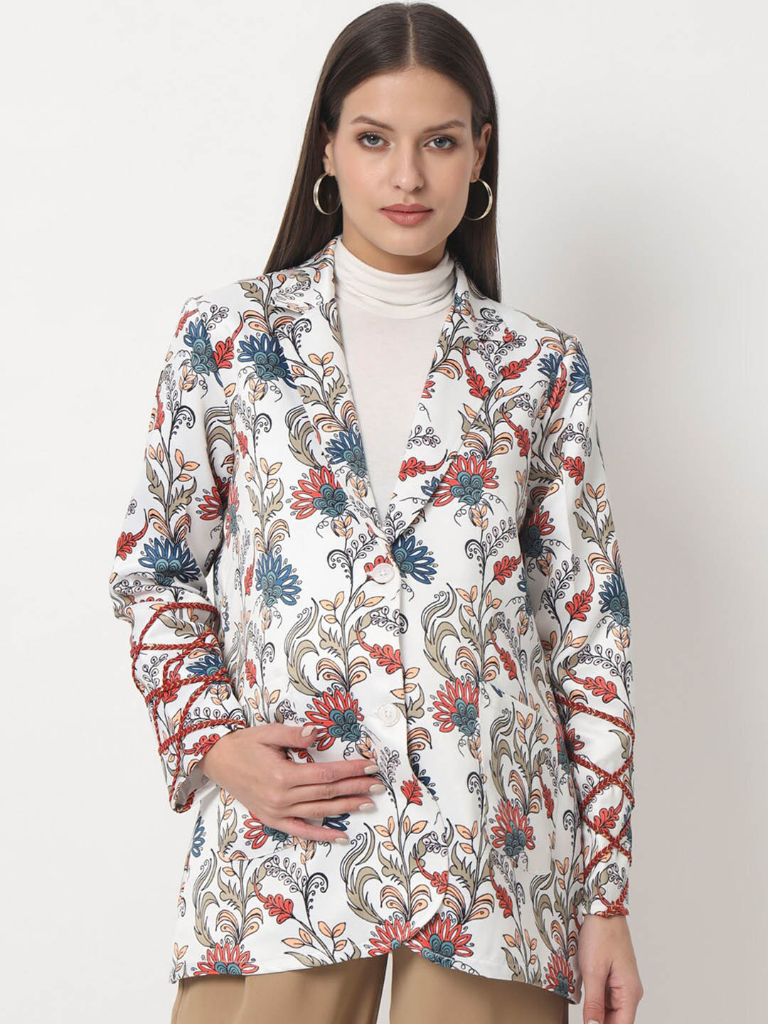angloindu Printed Lightweight Satin Single-Breasted Maternity Blazer