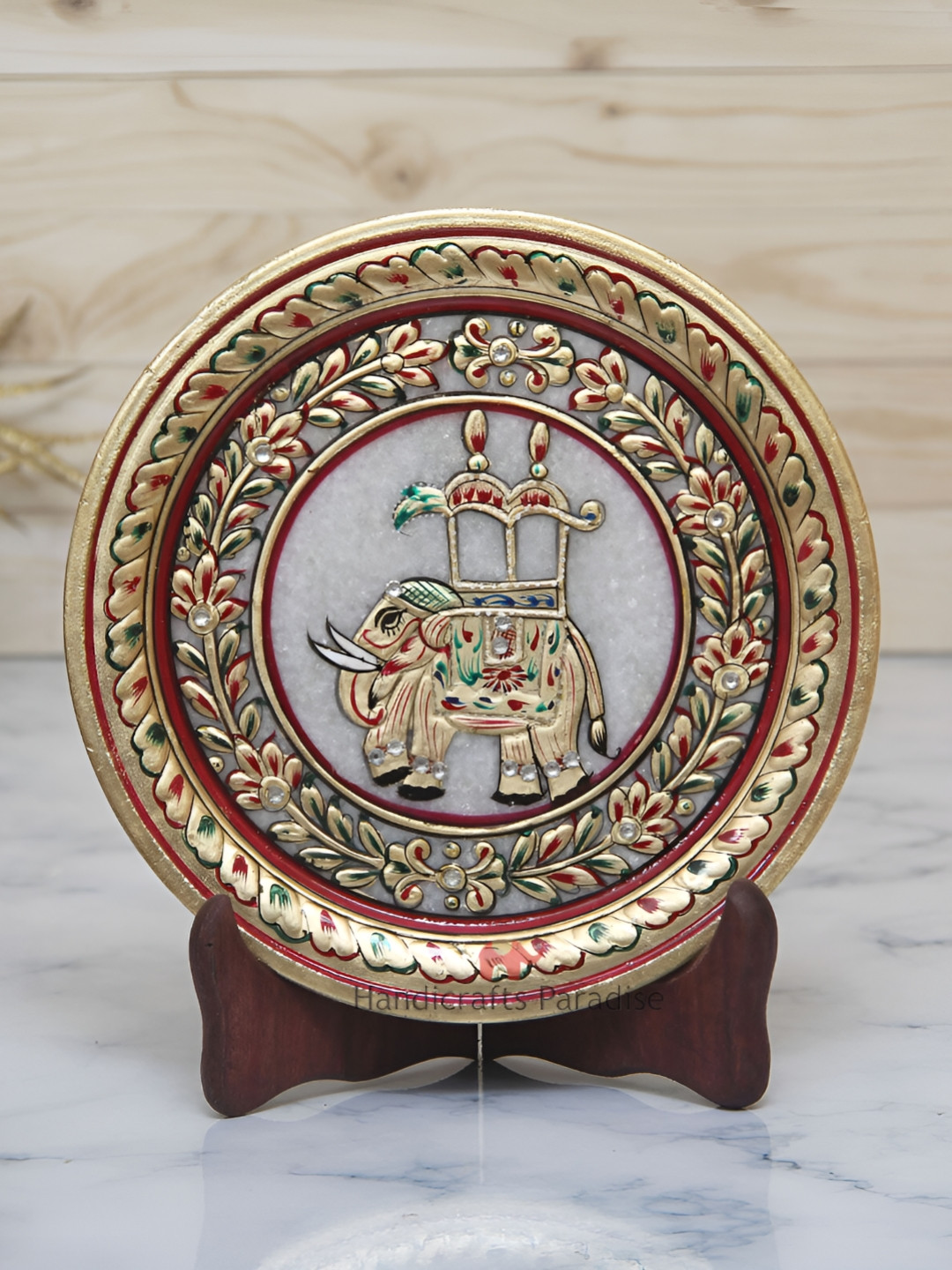 HANDICRAFTS PARADISE Ambari Elephant Red Marble Glossy Living Room Set of 2 Medium Showpieces - 0.5 Inches