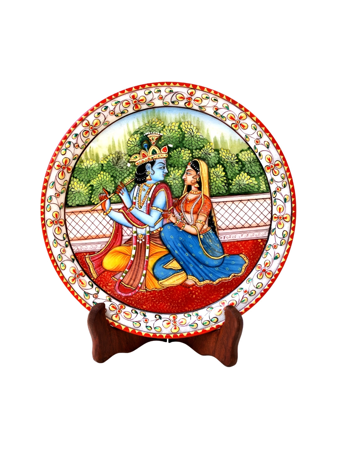 HANDICRAFTS PARADISE Radha Krishan Red Marble Glossy Home Office Set of 2 Medium Showpieces - 0.5 Inches