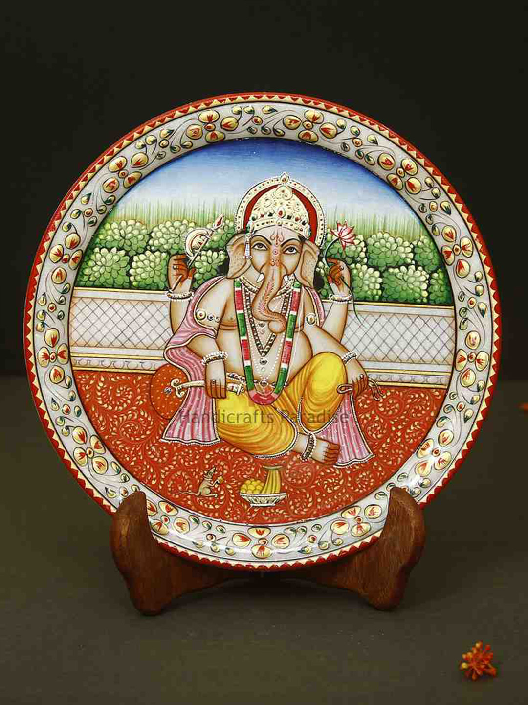 HANDICRAFTS PARADISE Ganesha Red Marble Glossy Living Room Set of 2 Medium Showpieces - 0.5 Inches