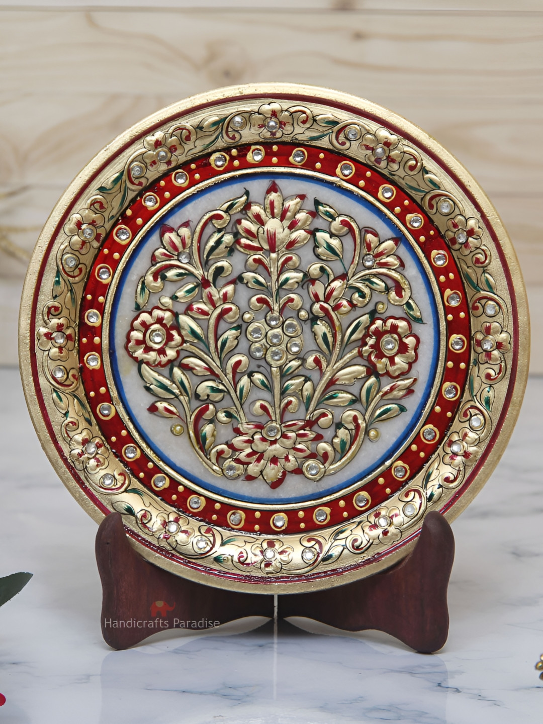 HANDICRAFTS PARADISE Red Marble Metallic Living Room Set of 2 Medium Showpieces - 0.5 Inches
