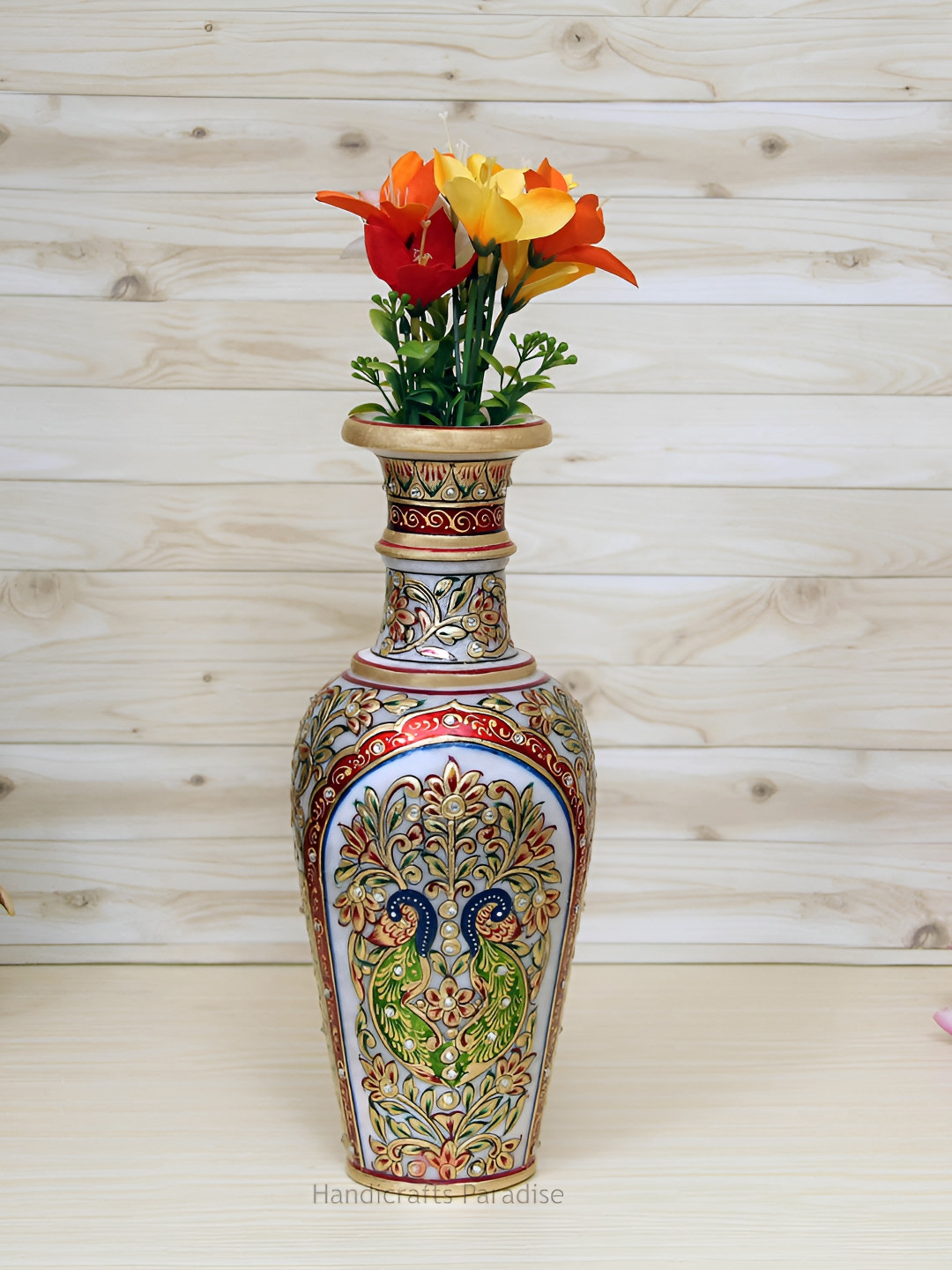 HANDICRAFTS PARADISE Flower Pot Red Marble Natural Living Room Hand-Crafted Medium Showpiece - 5 Inches