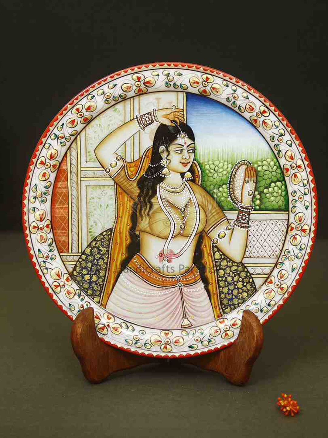 HANDICRAFTS PARADISE Shringar Plate Red Marble Glossy Living Room Set of 2 Small Showpieces - 0.5 Inches