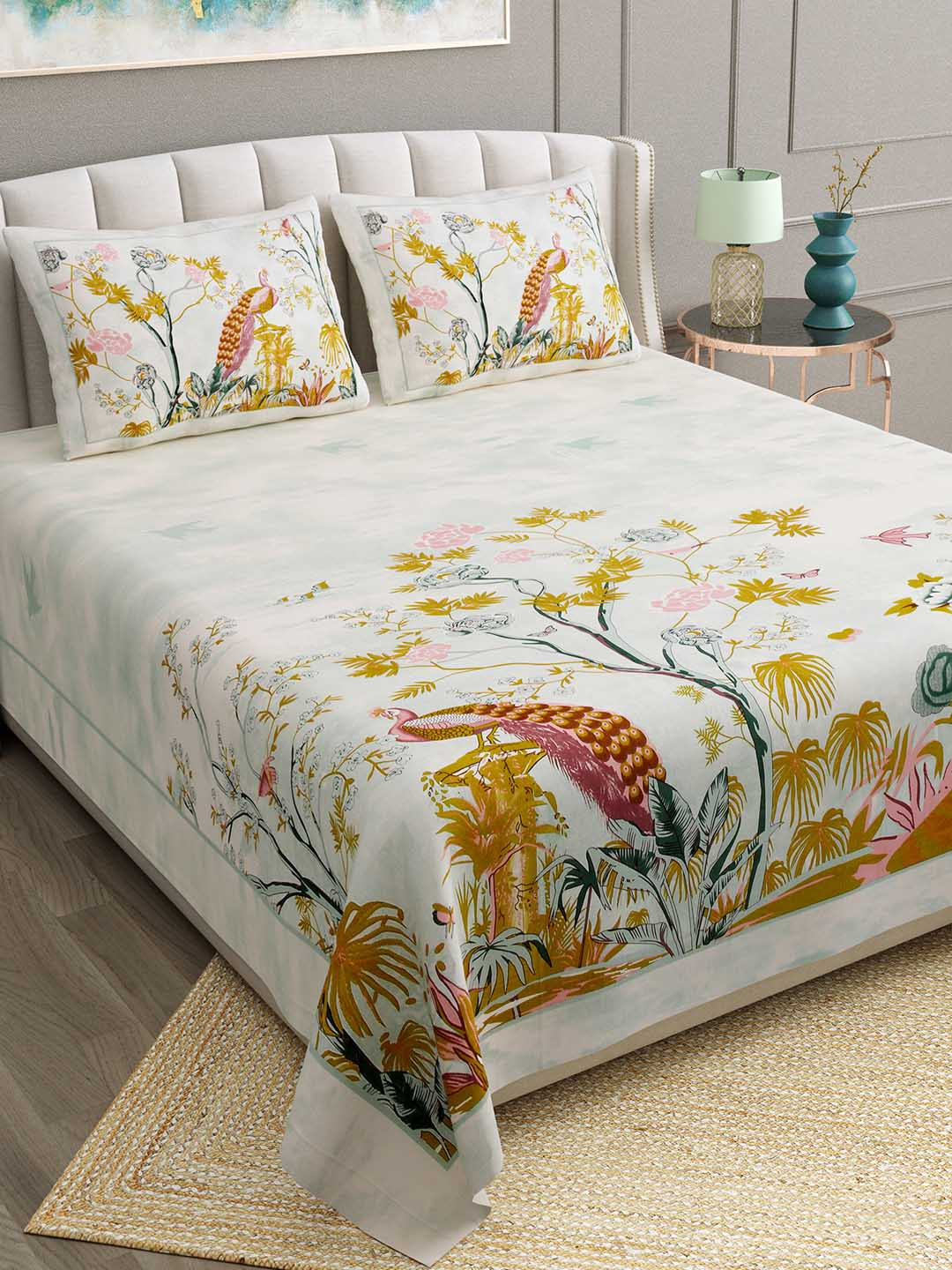 BELLA CASA White 180 TC King Bedsheet with 2 Pillow Covers