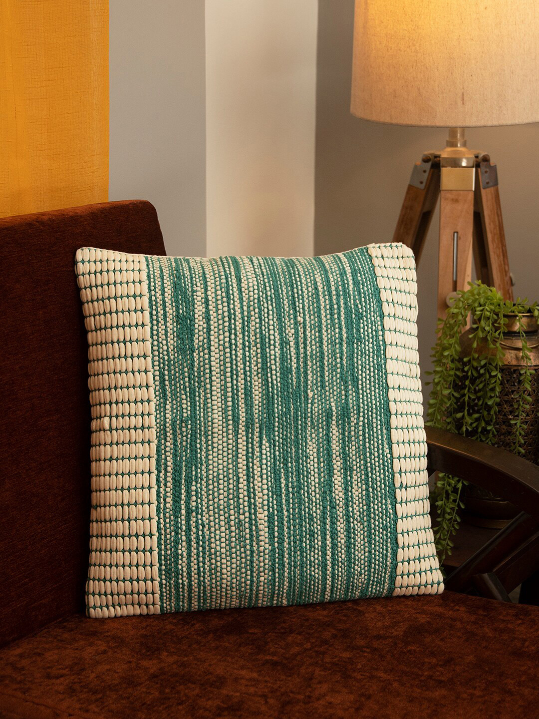 Mryga Mid Handloom Embroidered Cotton Durable 2 Pcs Square Cushion Covers - 18 x 18 In