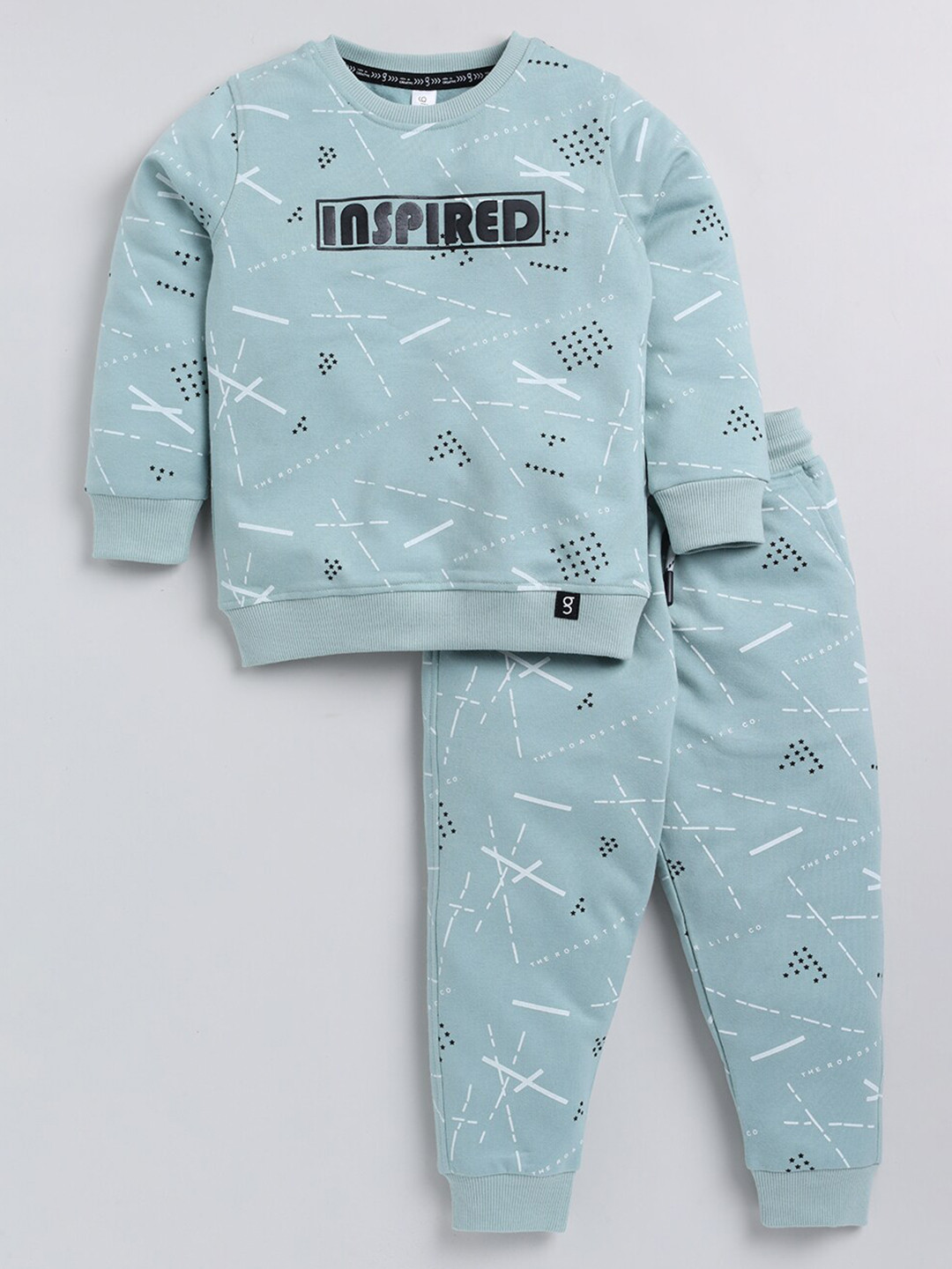 Ginie Boys Printed Pure Cotton Sweatshirt and Joggers