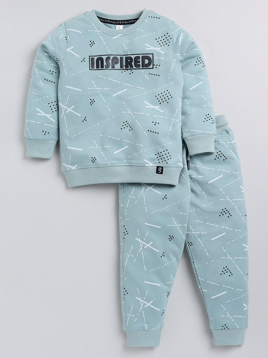 Ginie Boys Green Printed T-shirt with Pyjamas