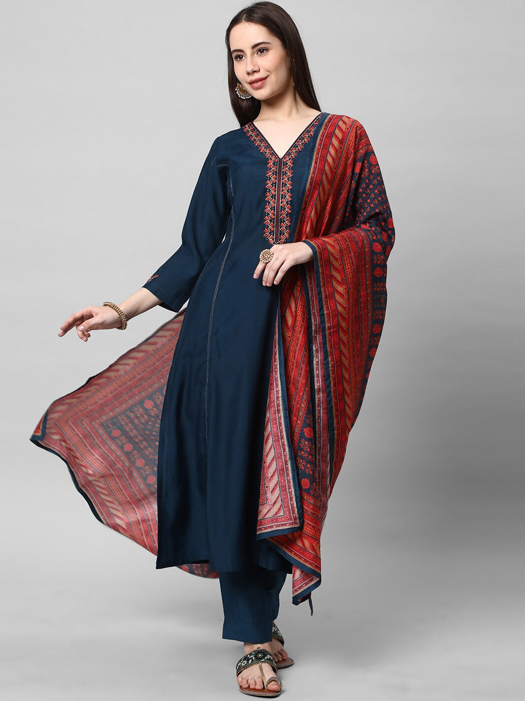 KAMI KUBI Floral Embroidered Regular Kurta with Trousers & With Dupatta