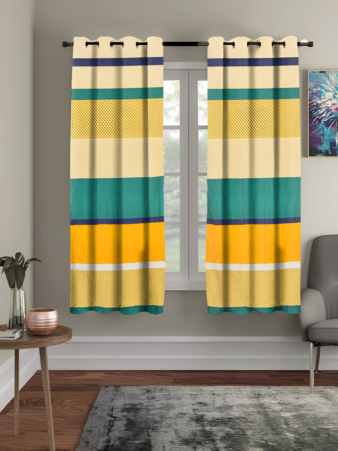 RRC Orange & Green 2 Pieces Sheer Window Curtain