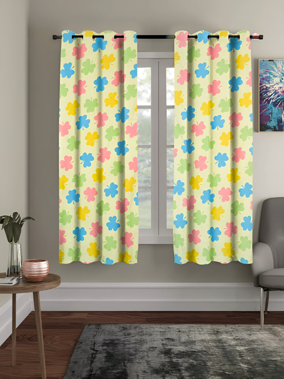 RRC Pink & Blue 2 Pieces Sheer Window Curtain
