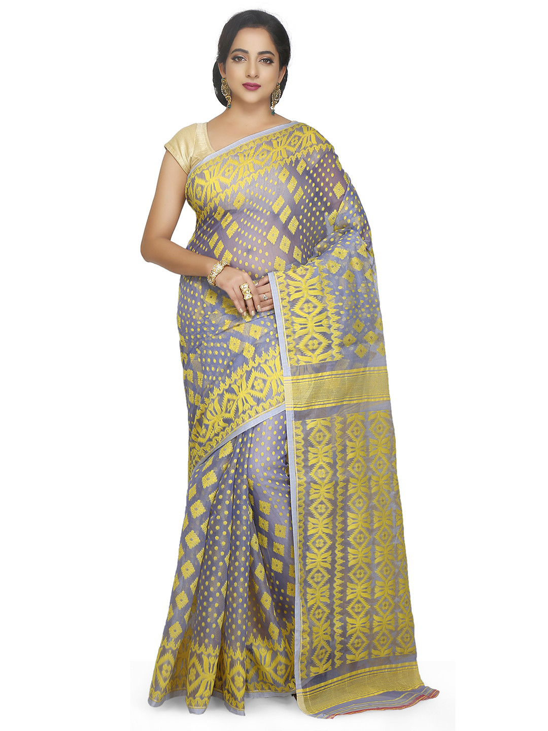 BENGAL HANDLOOM Ethnic Motifs Woven Design Silk Cotton Taant Saree