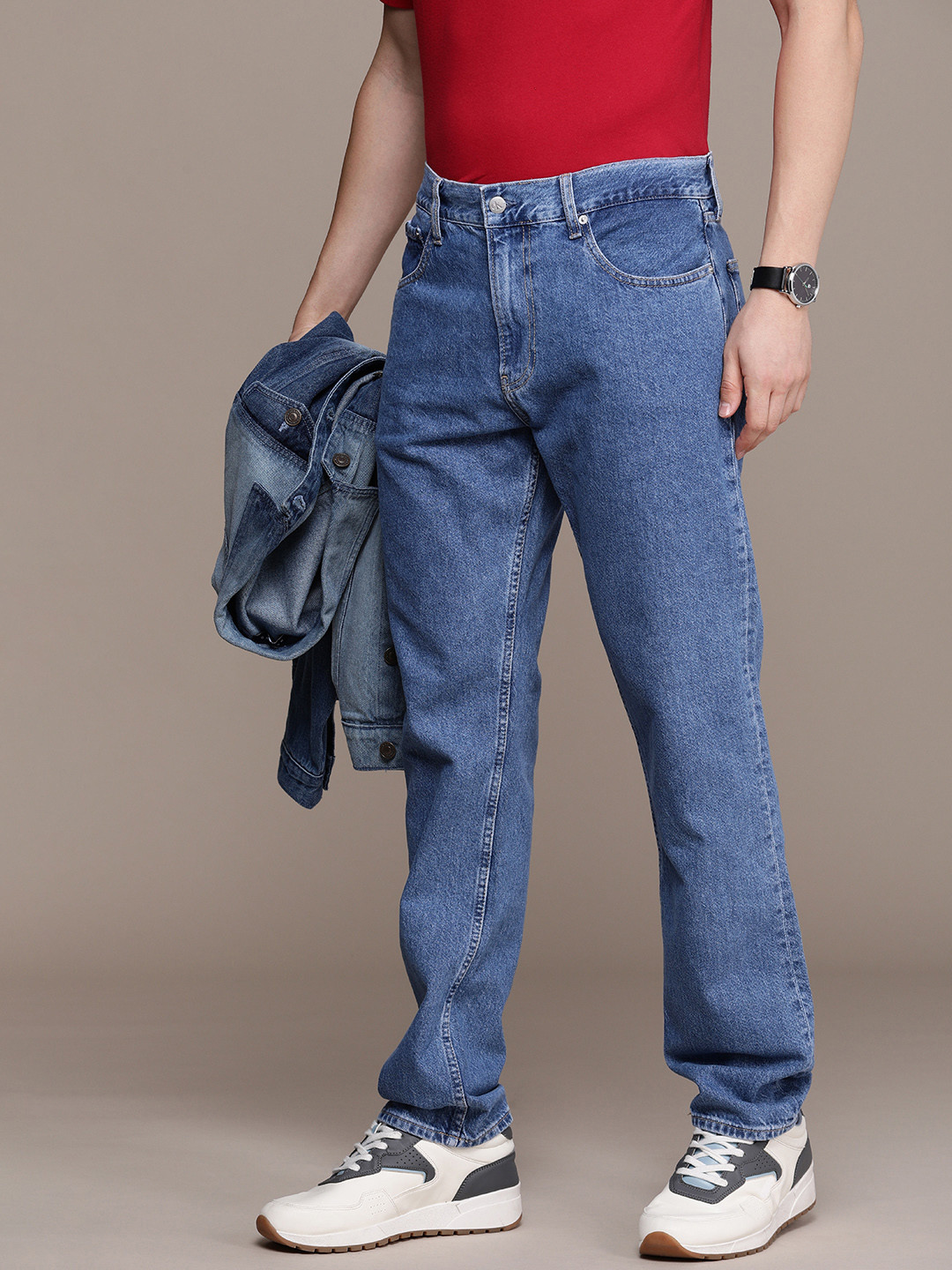 Calvin Klein Jeans Men Pure Cotton Authentic Straight Fit Low-Rise Light Fade Jeans