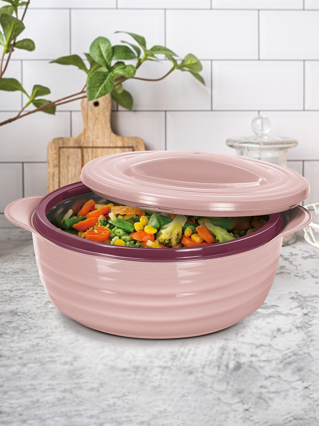 Aspire Jr. Set of 3 Cherry Pink Inner Stainless Steel Casseroles - 500ml+1000ml+1500ml