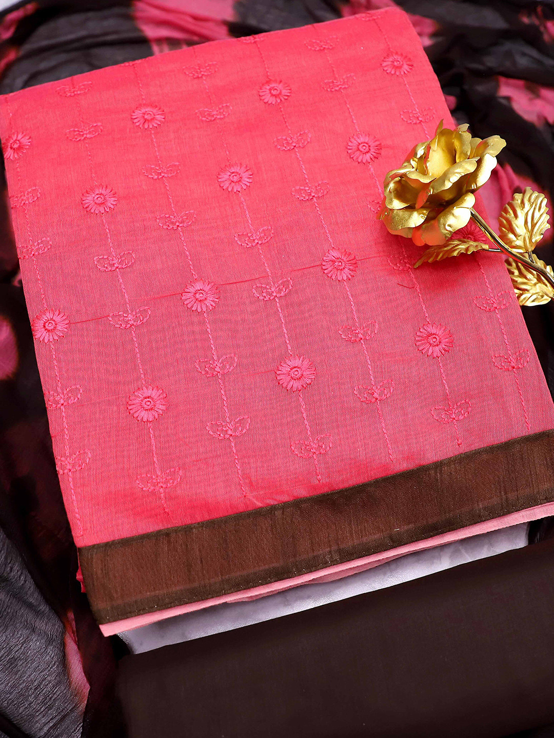 MANVAA Ethnic Motifs Embroidered Thread Work Detail Modal Cotton Unstitched Dress Material