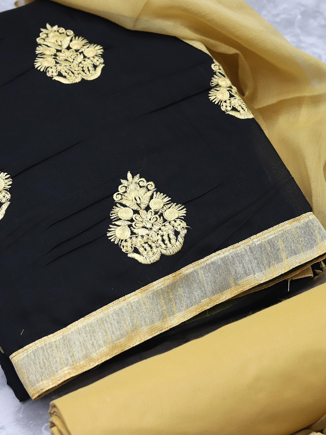 MANVAA Ethnic Motifs Embroidered Thread Work Detail Modal Cotton Unstitched Dress Material