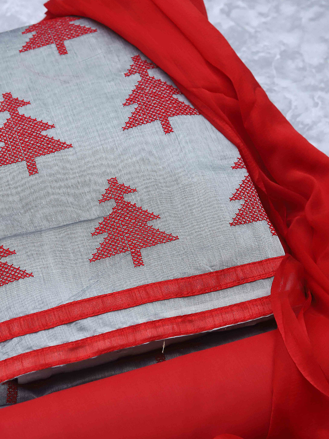 MANVAA Ethnic Motifs Embroidered Thread Work Detail Modal Cotton Unstitched Dress Material