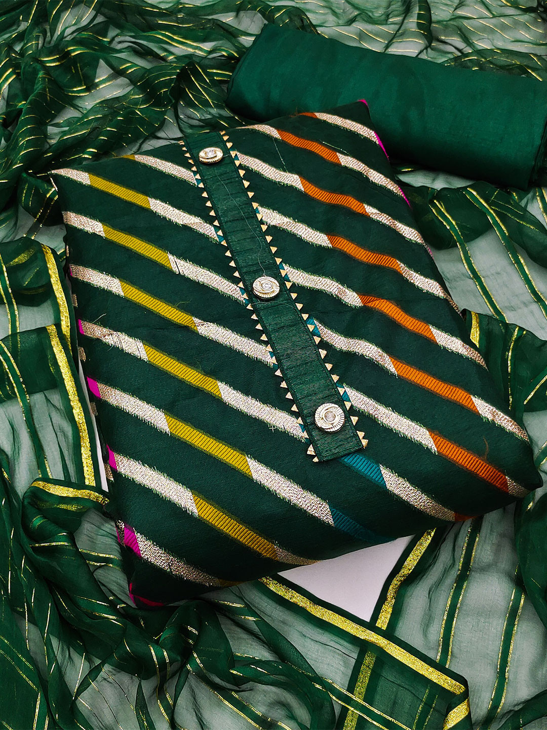 MANVAA Leheriya Woven Designed Organza Jacquard Unstitched Dress Material