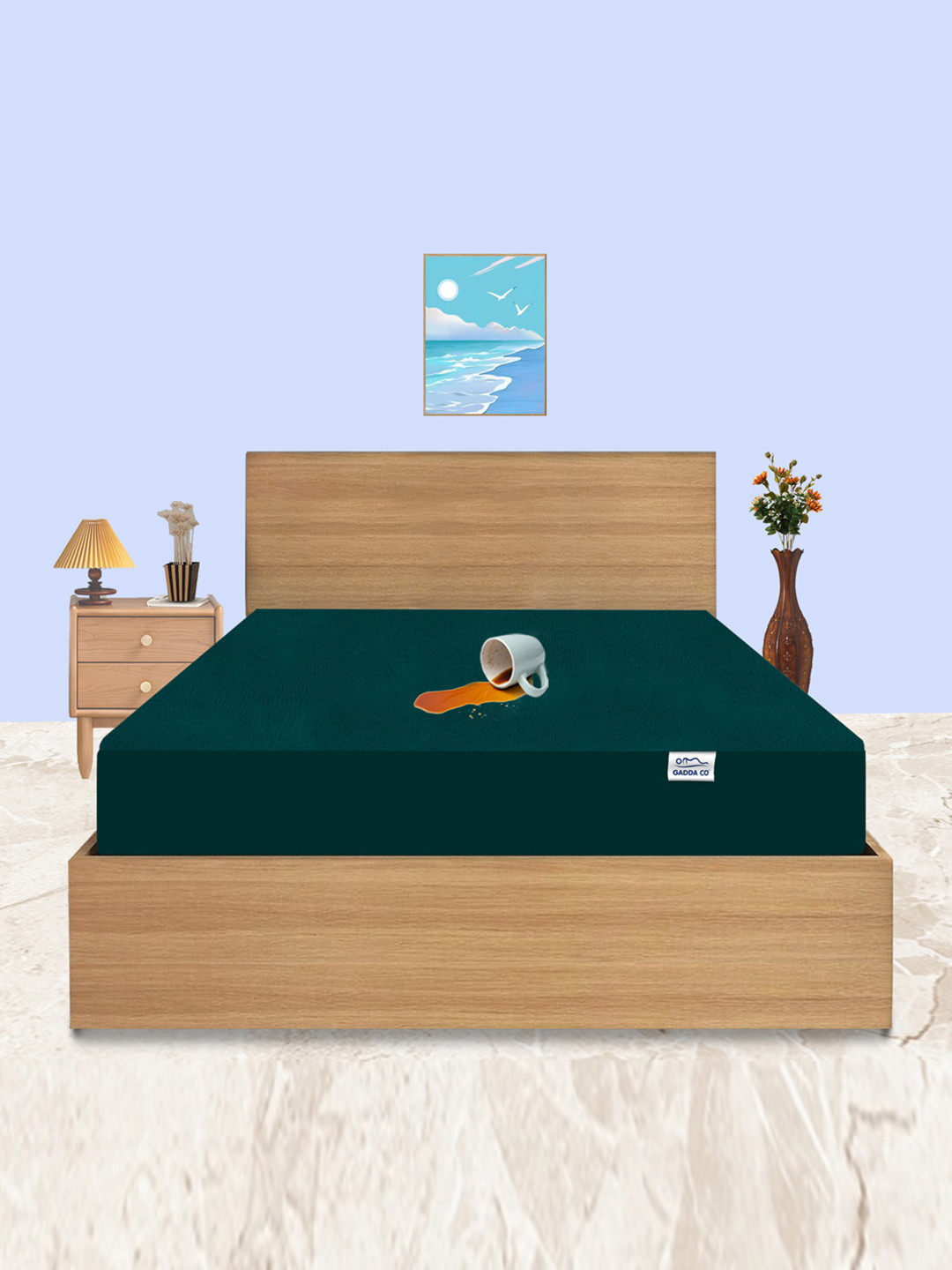 GADDA CO Peacock Queen Size Soft & Waterproof Fitted Mattress Protector