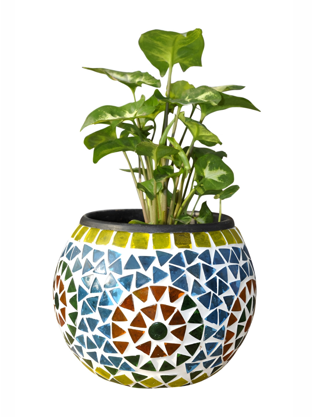 Lal Haveli White & Blue Textured Round Glass Tealight Candle holder