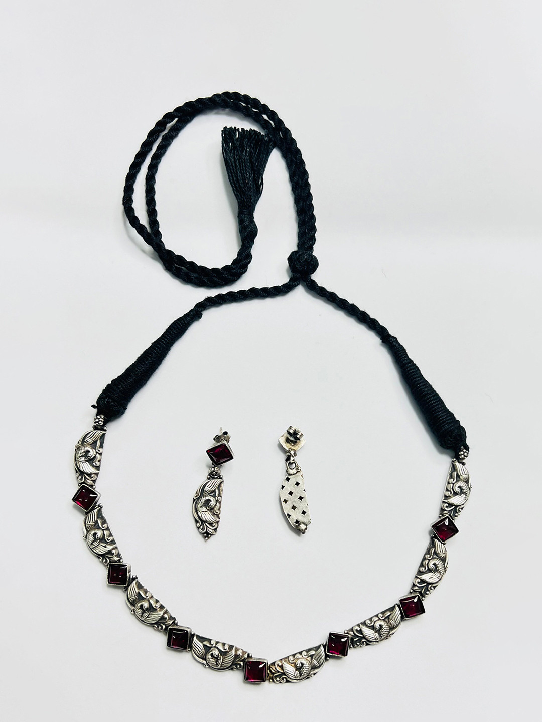 Arte Jewels Sterling Silver Artificial Stones Studded Jewellery Set