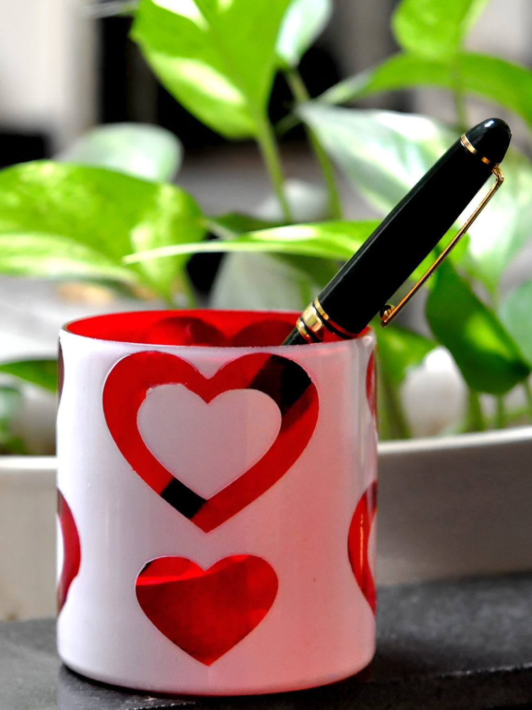 Lal Haveli White & Red Printed Cylinder Glass Tealight Candle holder