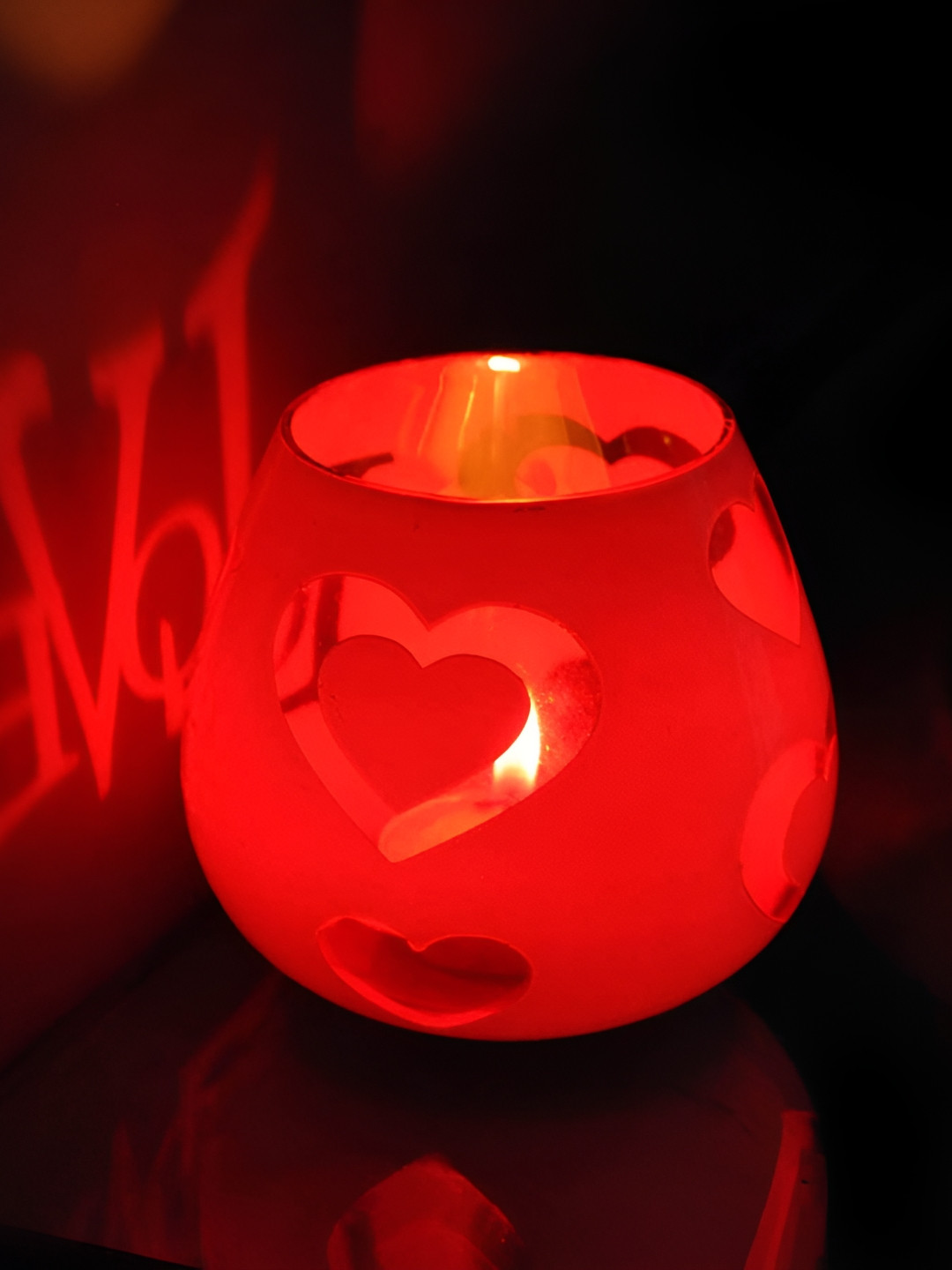 Lal Haveli White & Red Printed Cylinder Glass Tealight Candle holder