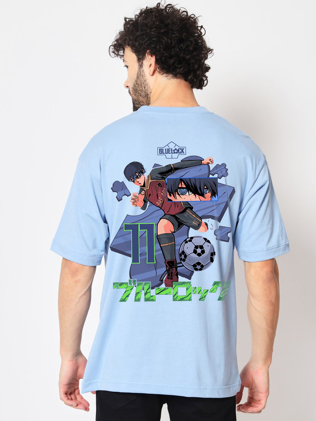 Crazymonk Men Bluelock Anime Printed Cotton Oversized T-shirt