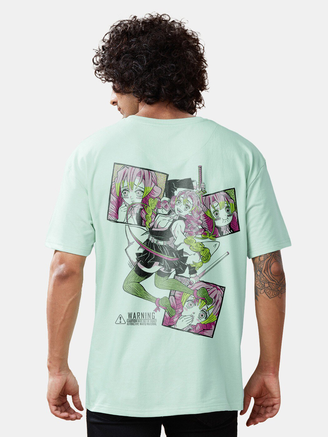 Crazymonk Men Mitsuri Kanroji Anime Printed Cotton Oversized T-shirt