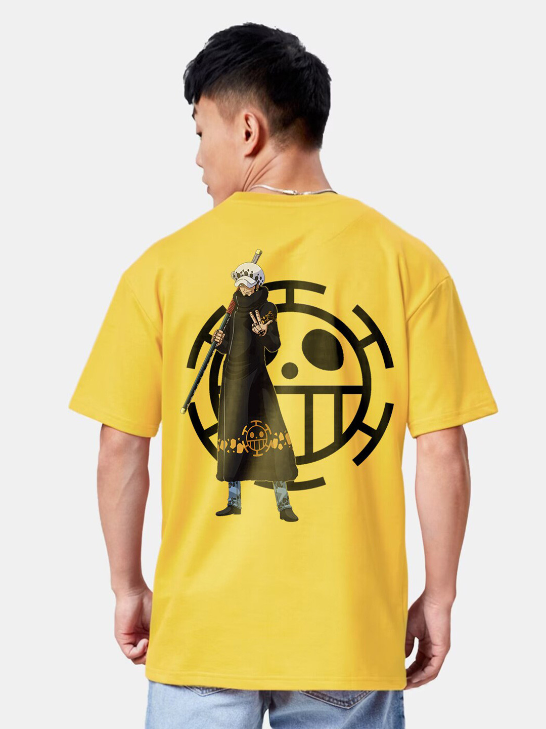 Crazymonk Men Trafalgar Law One Piece Anime Printed Cotton Oversized T-shirt