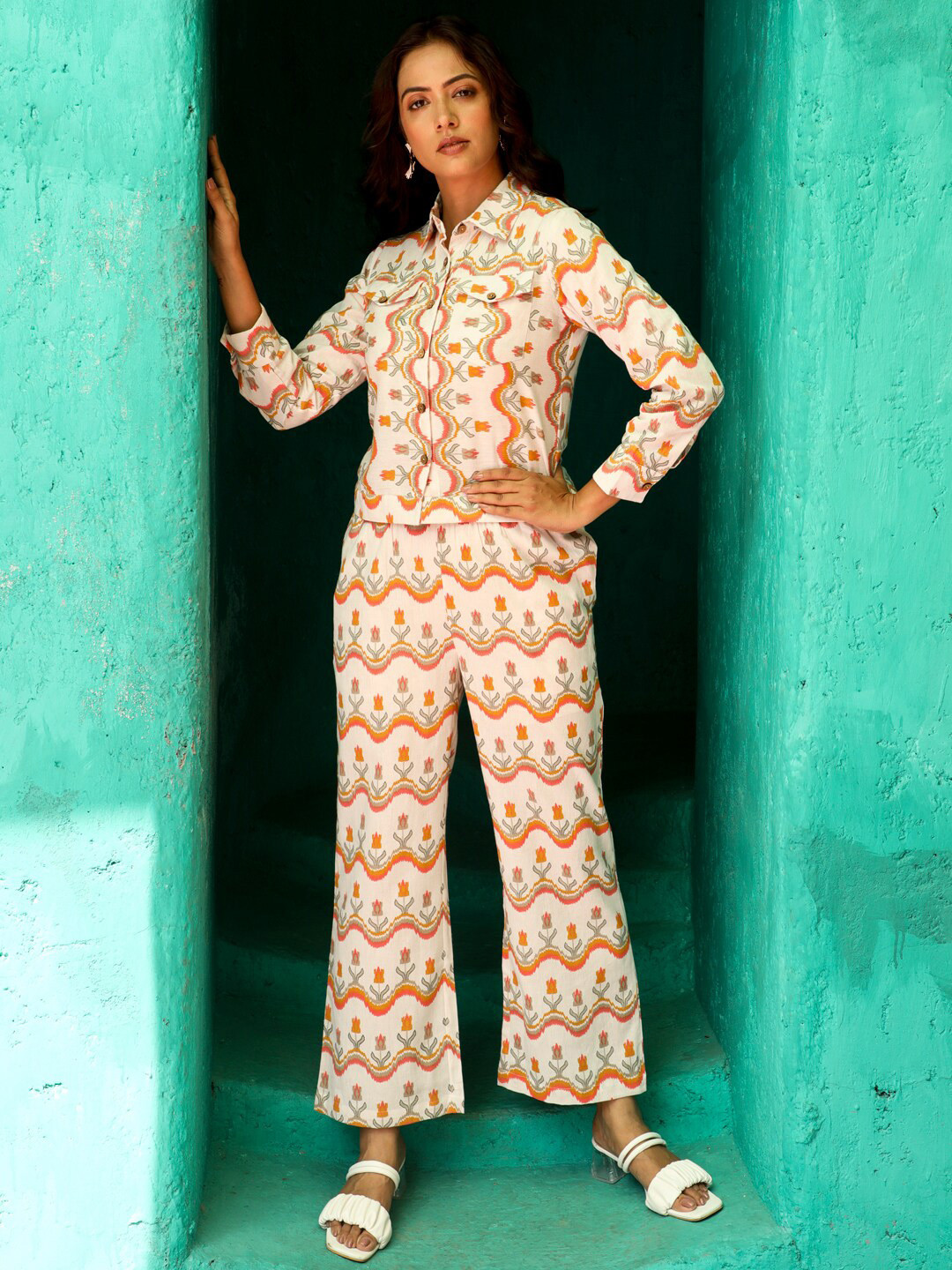 Jaipur Kurti Ethnic Motifs Printed Pure Cotton Shirt With Palazzo