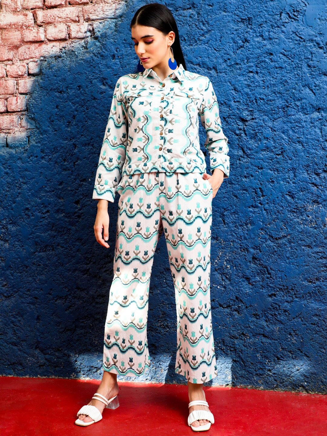 Jaipur Kurti Ethnic Motifs Printed Pure Cotton Shirt With Palazzo