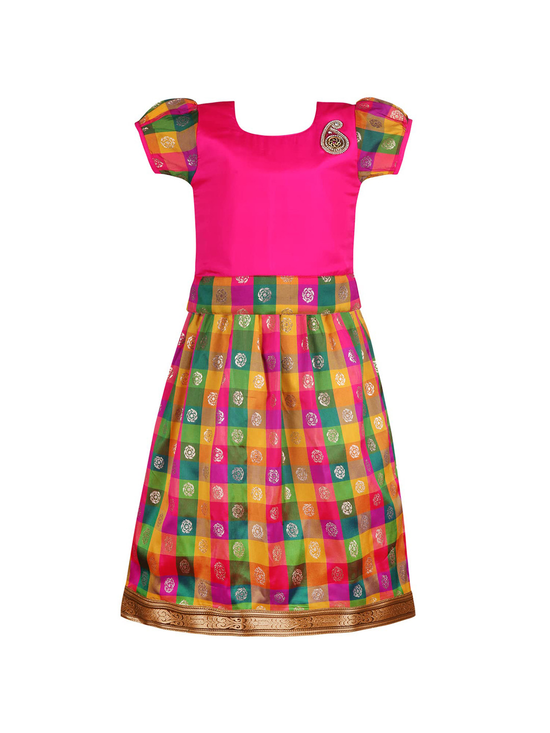 Wish Karo Girls Woven Design Ready to Wear Satin Lehenga & Blouse
