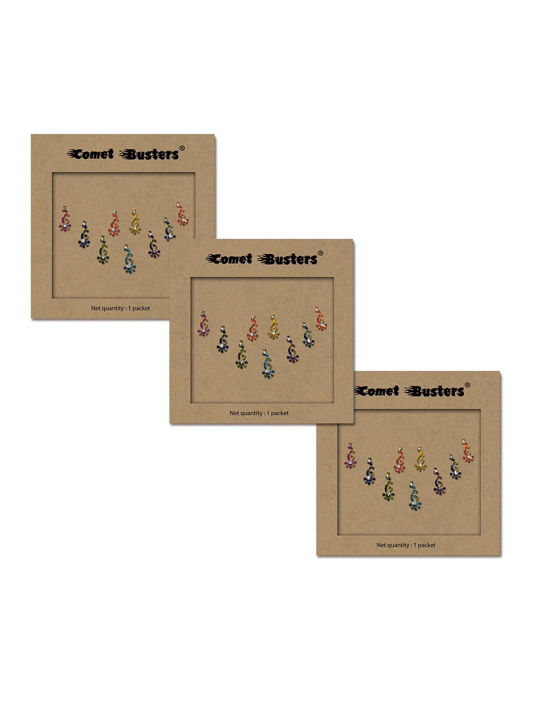 Comet Busters Set of 3 Handcrafted Reusable Traditional Designer Bindis - 003