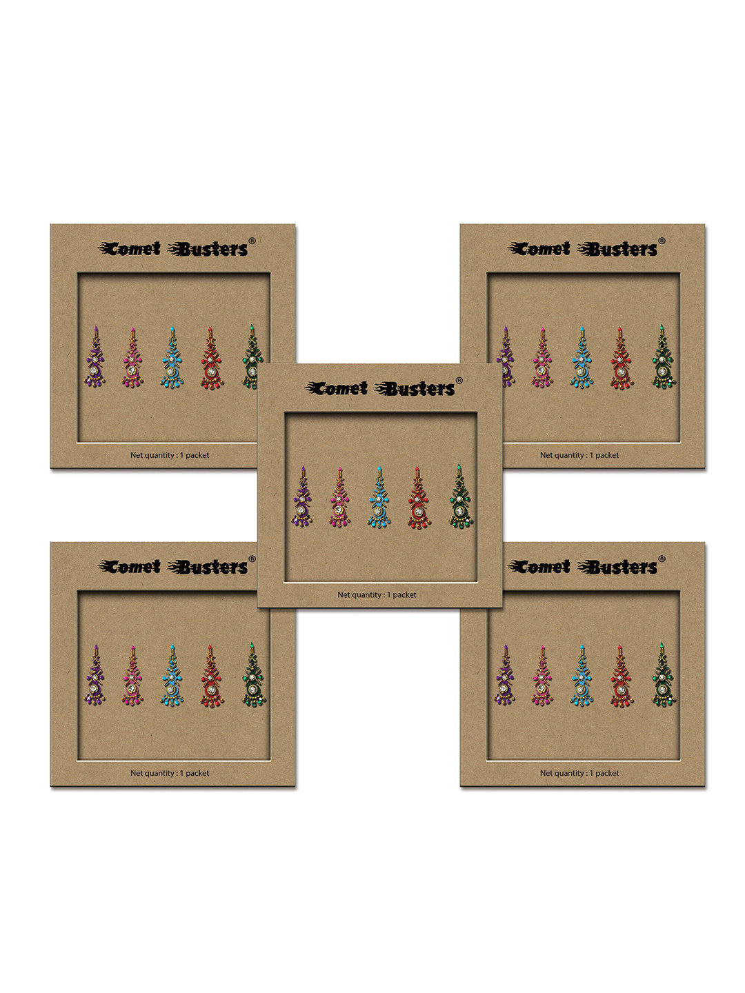 Comet Busters Set of 5 Handcrafted Reusable Traditional Designer Bindis - 001