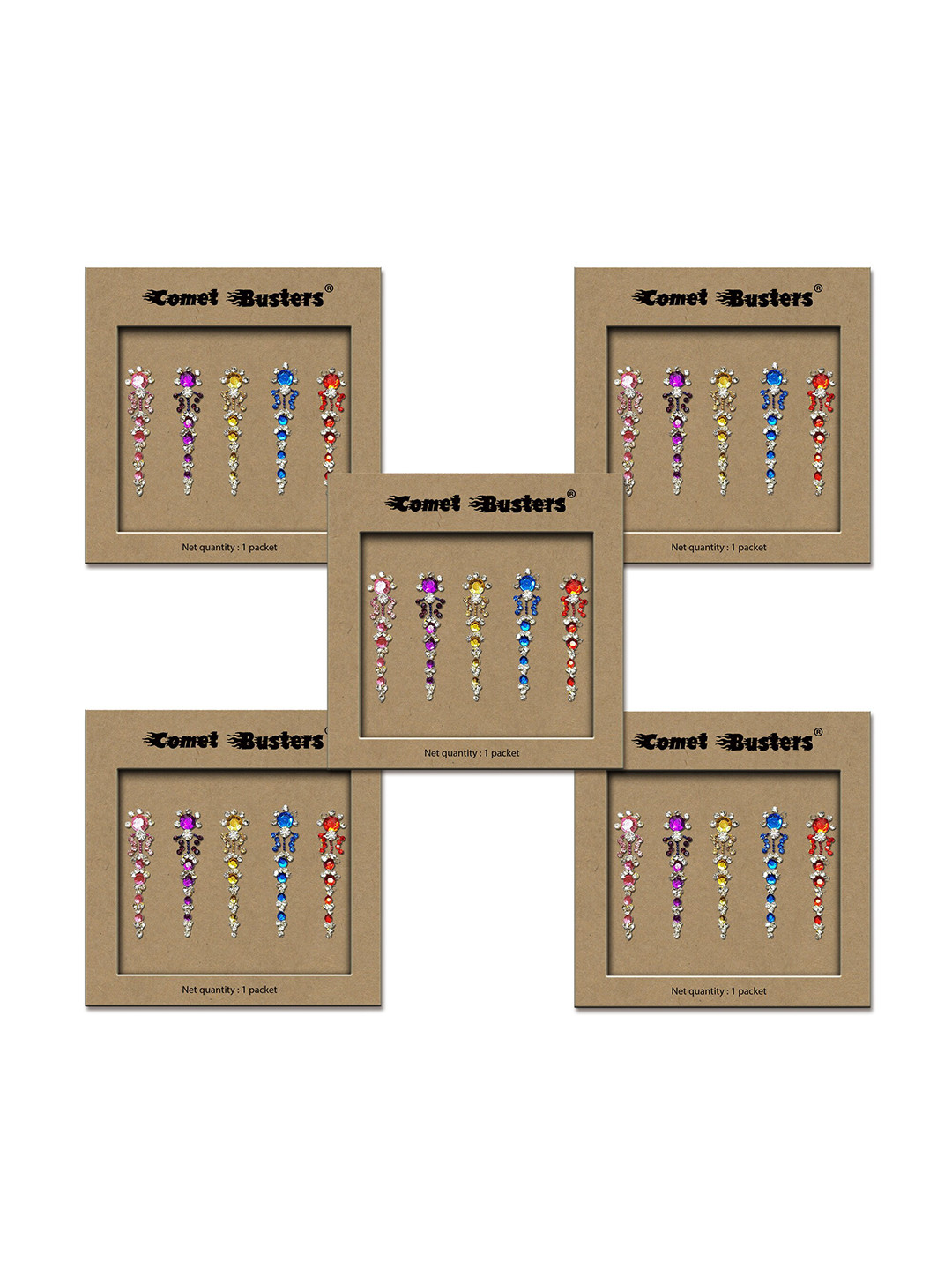 Comet Busters Set of 5 Handcrafted Reusable Traditional Designer Bindis - 012