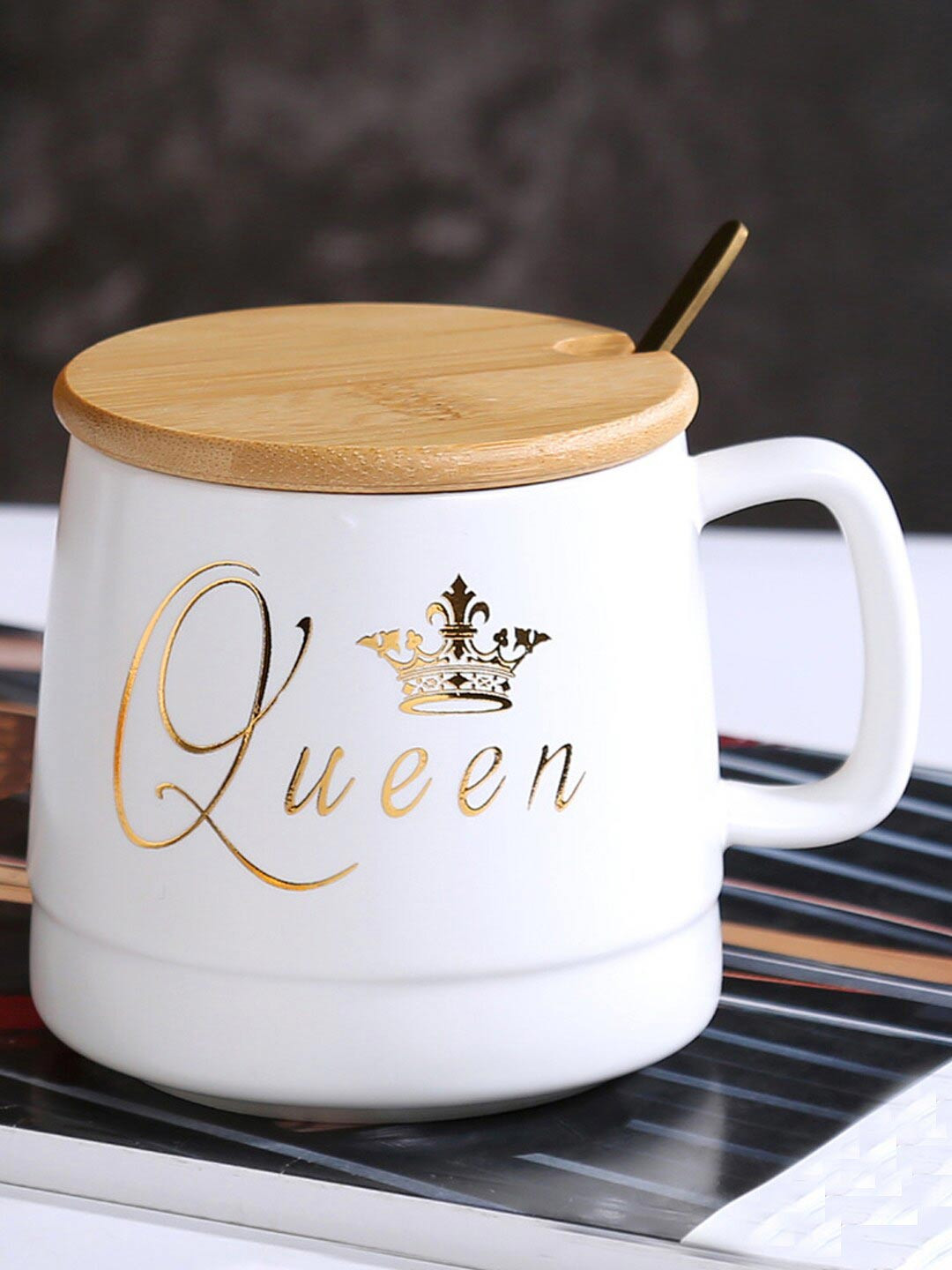 BonZeaL My Sister Is Absolutely Gorgeous White Typography Ceramic Microwave Safe Mug with Lid and Spoon-450ml