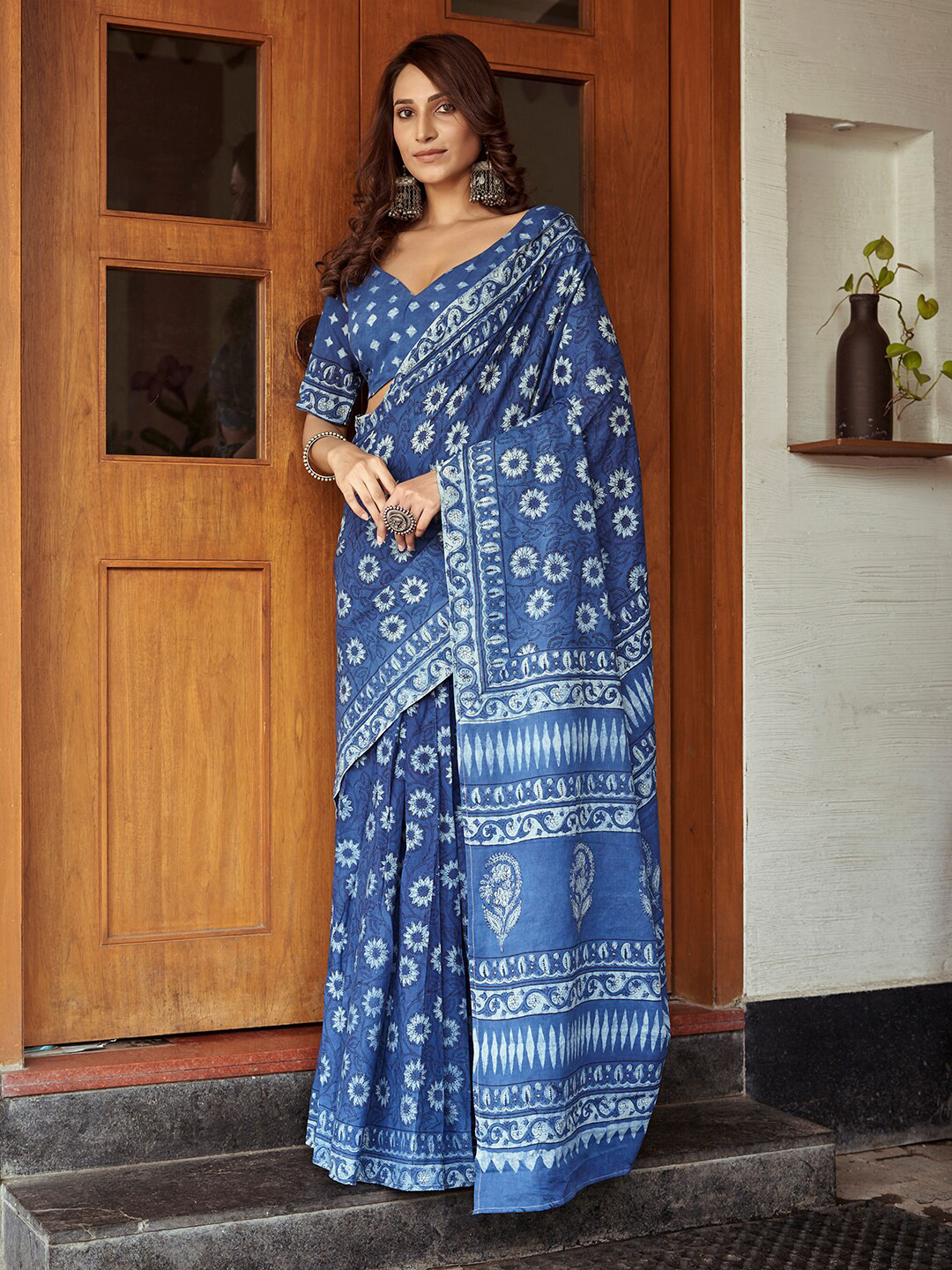 modeva Ethnic Motifs Pure Cotton Ready to Wear Bagru Saree