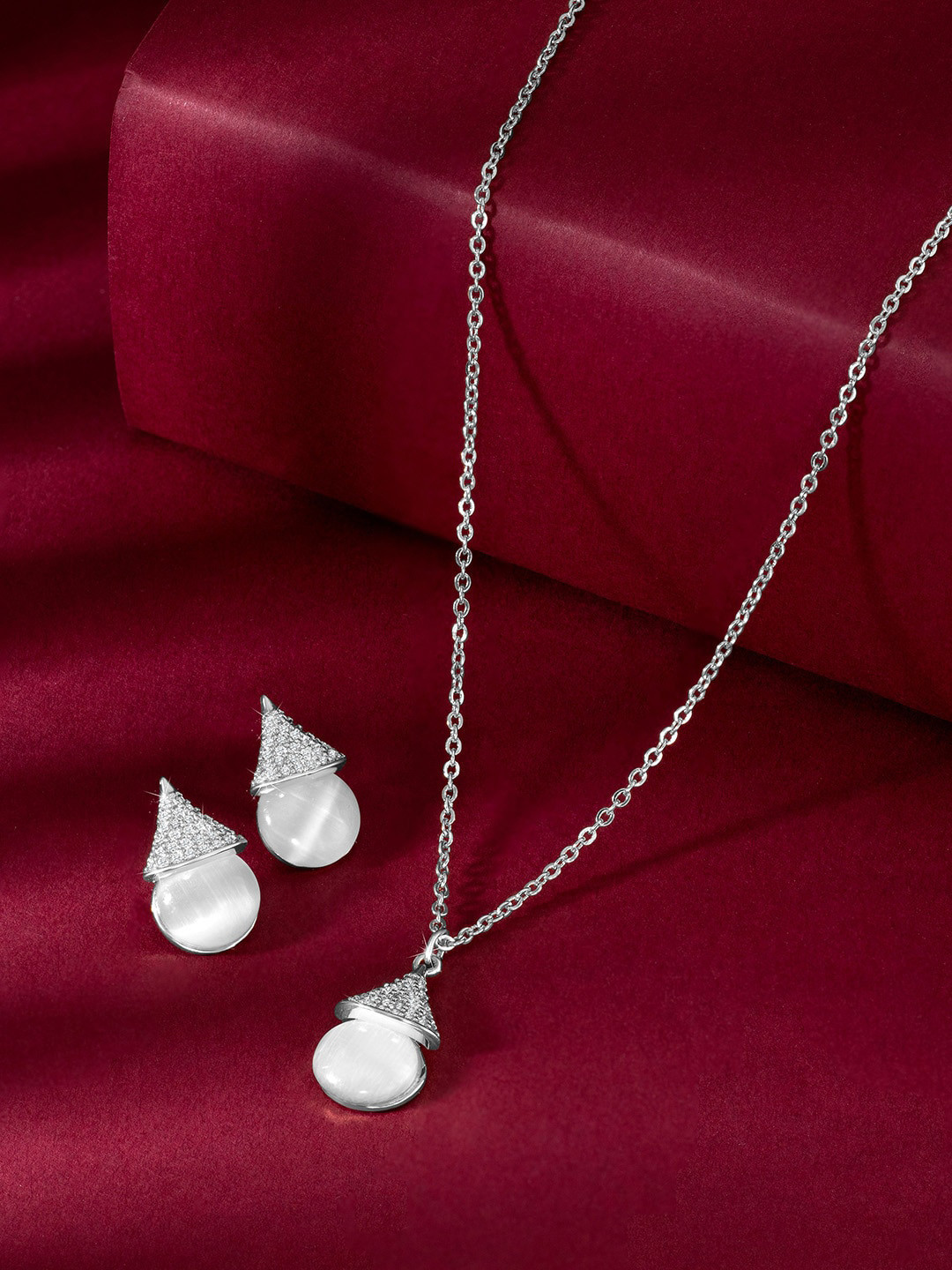 Peora Silver-Plated Cat Eye Style Jewellery Set