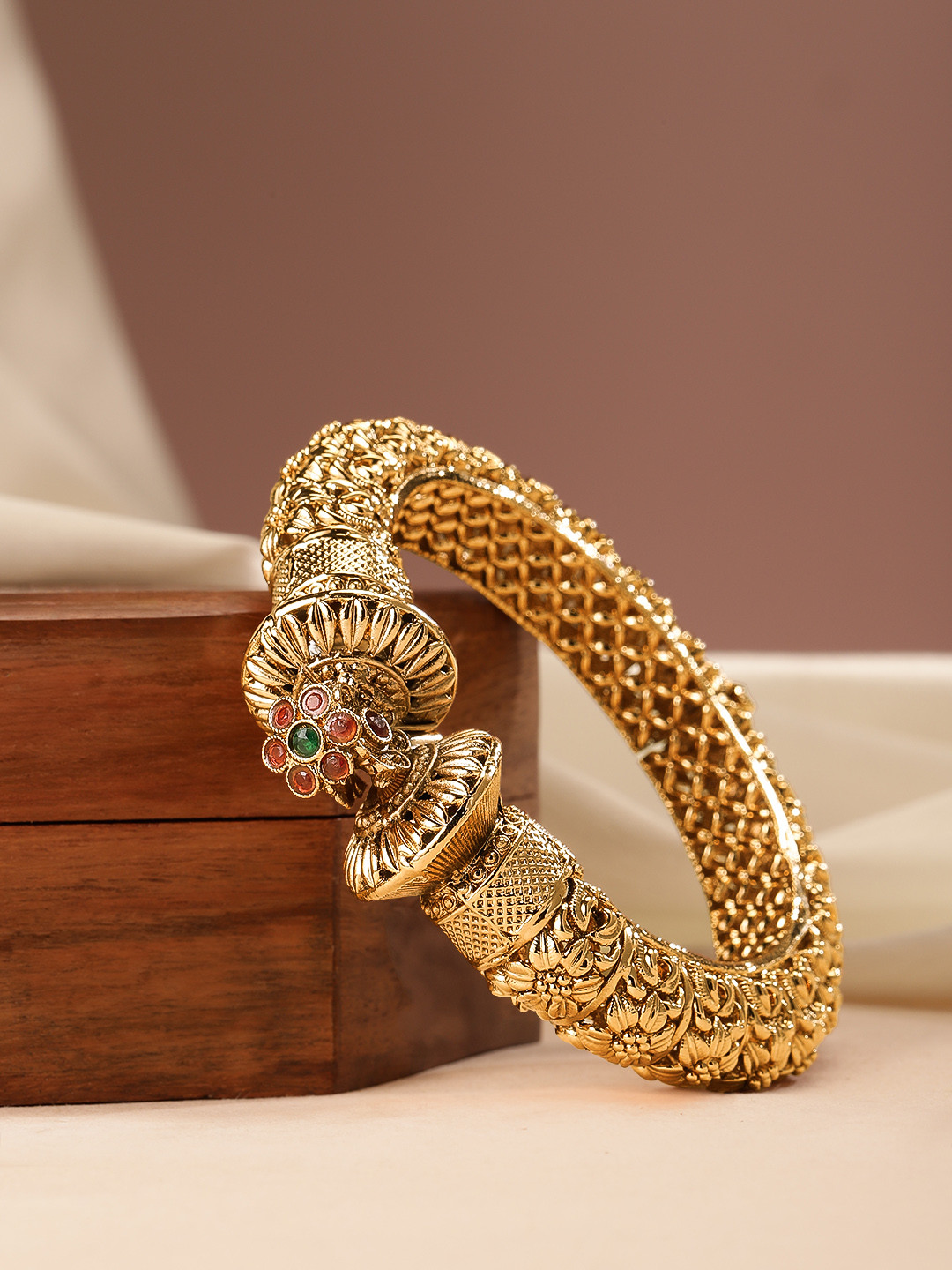 Peora American Diamond Gold-Plated Kada Bracelet