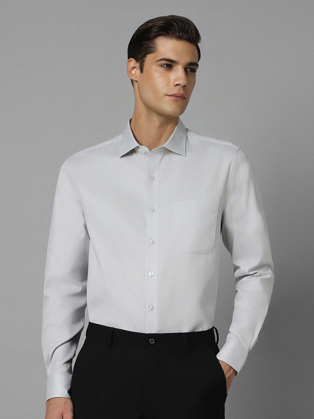 Louis Philippe Striped Self Design Cotton Slim Fit Opaque Formal Shirt