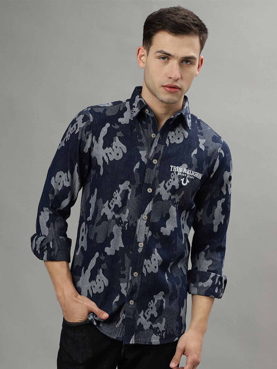 True Religion Regular Fit Abstract Printed Spread Collar Cotton Casual Shirt