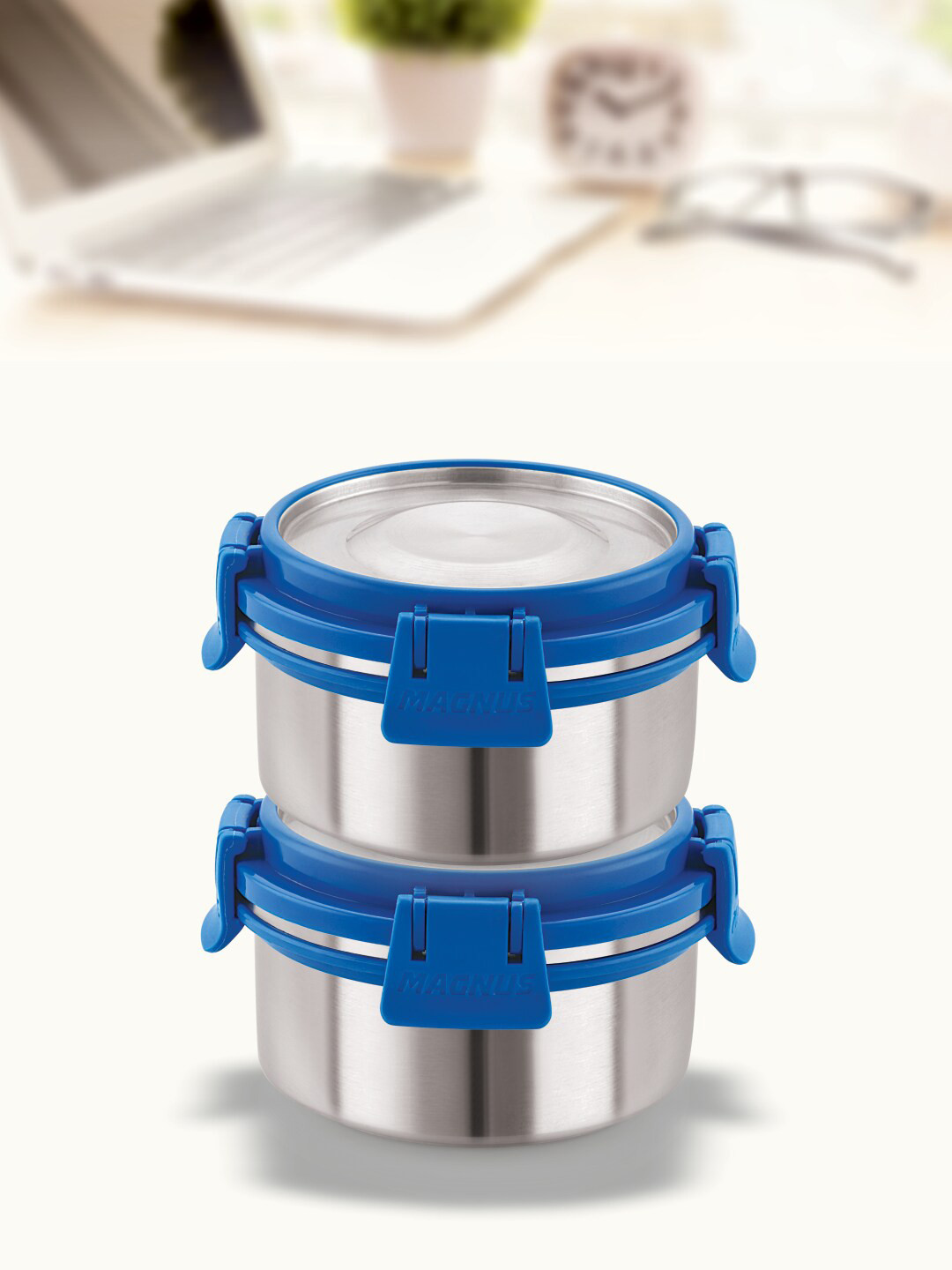 MAGNUS Stainless Steel Dishwasher and Microwave Safe 2PCs Lunch Box With Spoon and Fork