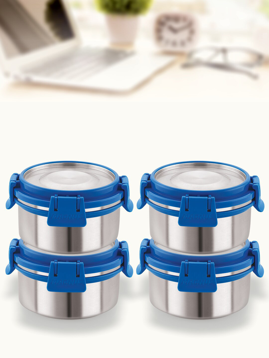 MAGNUS Stainless Steel Dishwasher and Microwave Safe 4PCs Lunch Box With Spoon and Fork