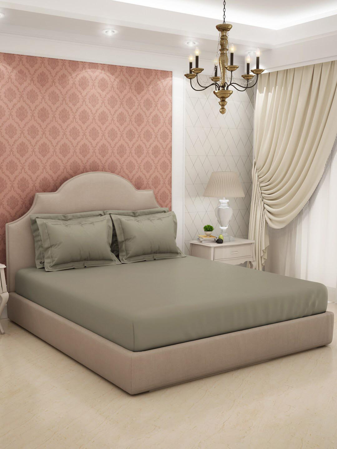 SPACES Eminence Grey Pure Cotton 600 TC King Superfine Bedsheet with 4 Pillow Covers-108 x 108 inches