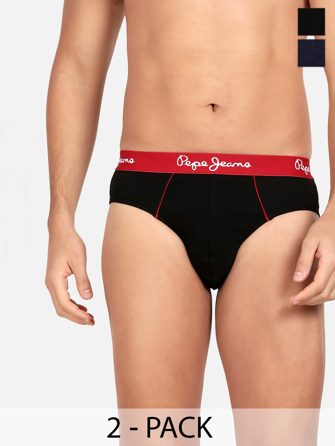 Pepe Jeans Pack Of 2 Cotton Basic Briefs CLB02_BLACK |TRUE BLUE
