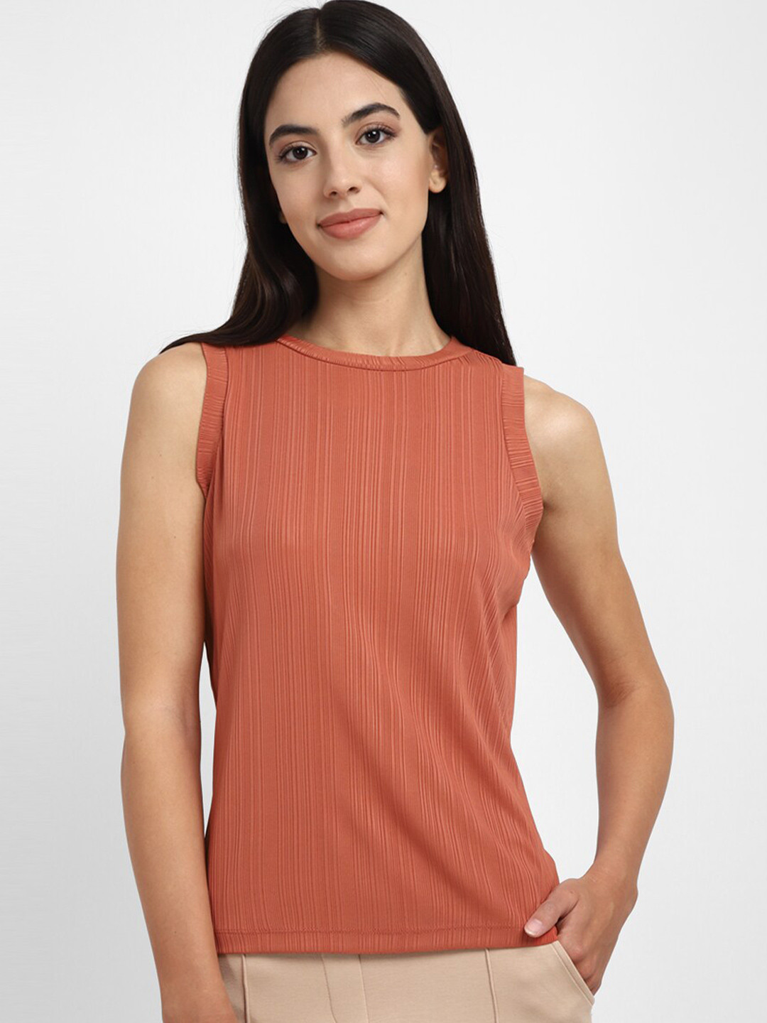 Allen Solly Woman Vertical Stripes Round Neck Sleeveless Tank Top